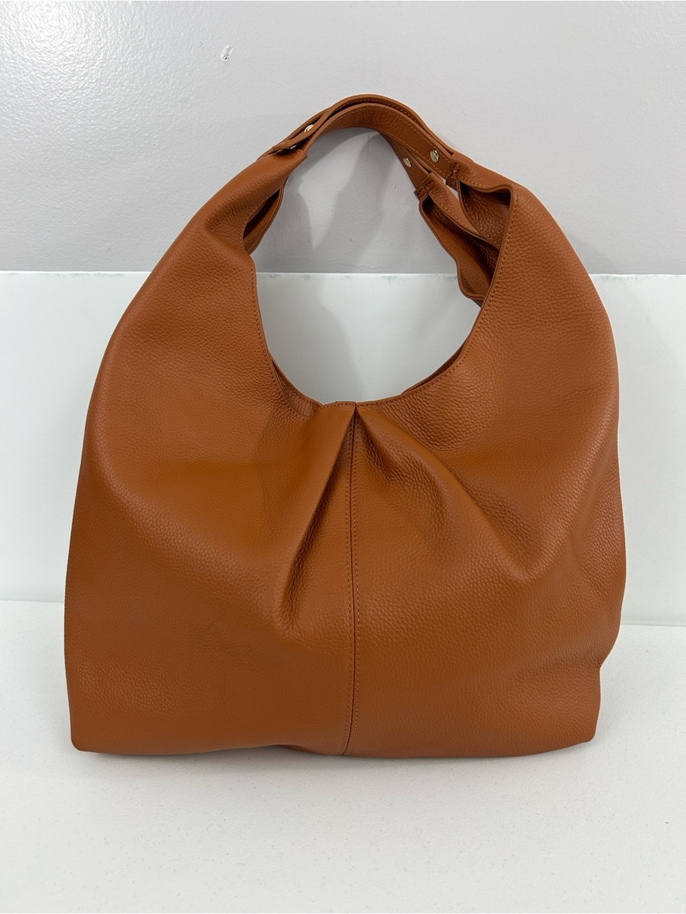 LAGGO Nadia British Tan Pebbled Leather Slouchy Hobo Shoulder Bag